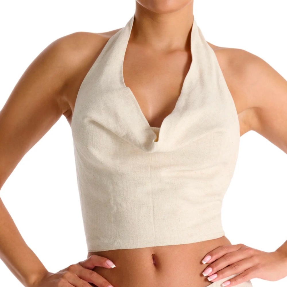NWT Tie Back Cowl Neck Crop Halter Top